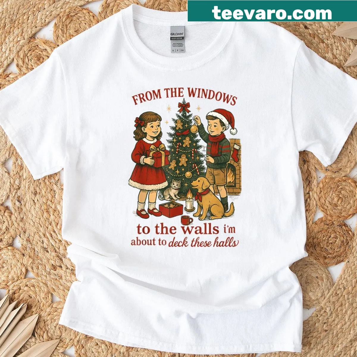 Christmas-themed shirt with fun festive graphics — on a men's t-shirt