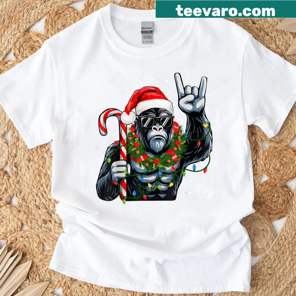 Bigfoot in a Rock On pose for Christmas t-shirt