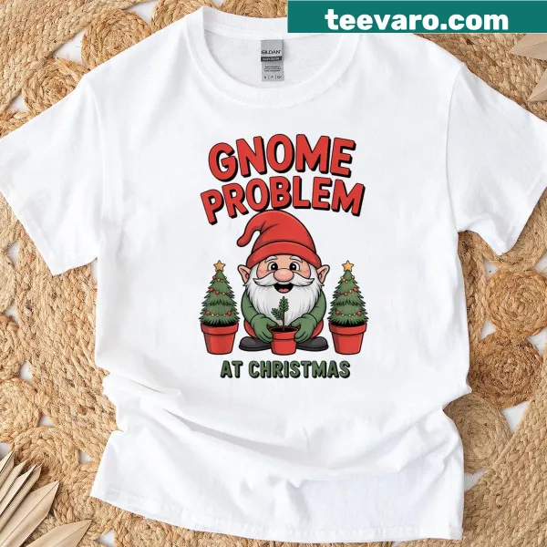 Funny Christmas gnome gardening t-shirt with whimsical design