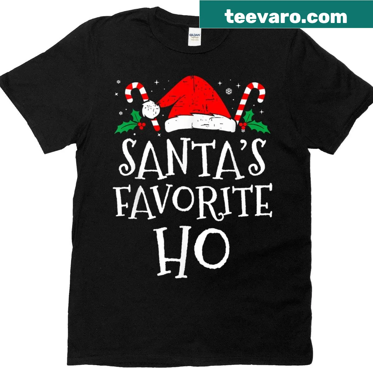 Santa's Favorite Ho humorous Christmas T-shirt for festive occasions — on a men's t-shirt