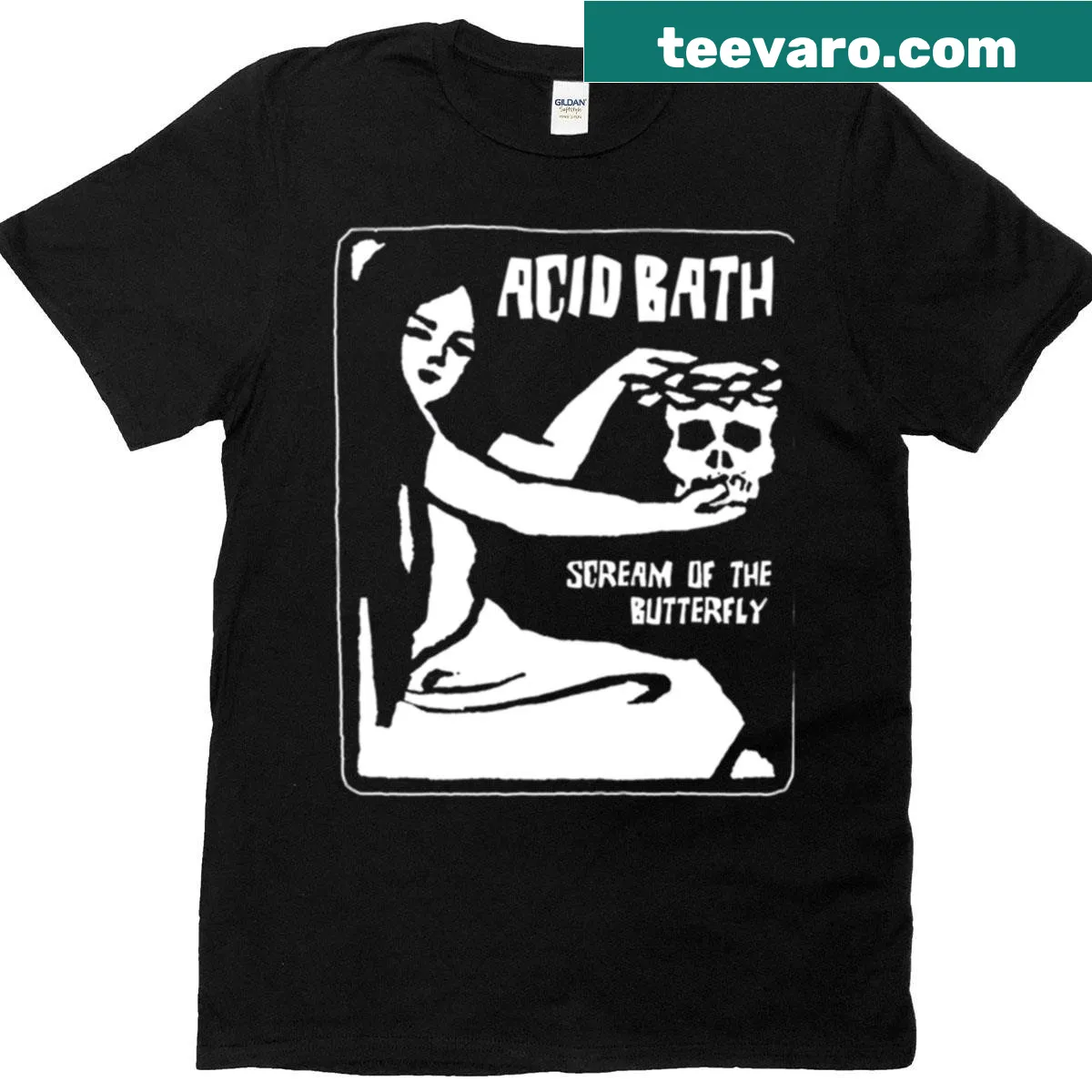Vintage concert t-shirt with funny music metal logo design — on a men's t-shirt