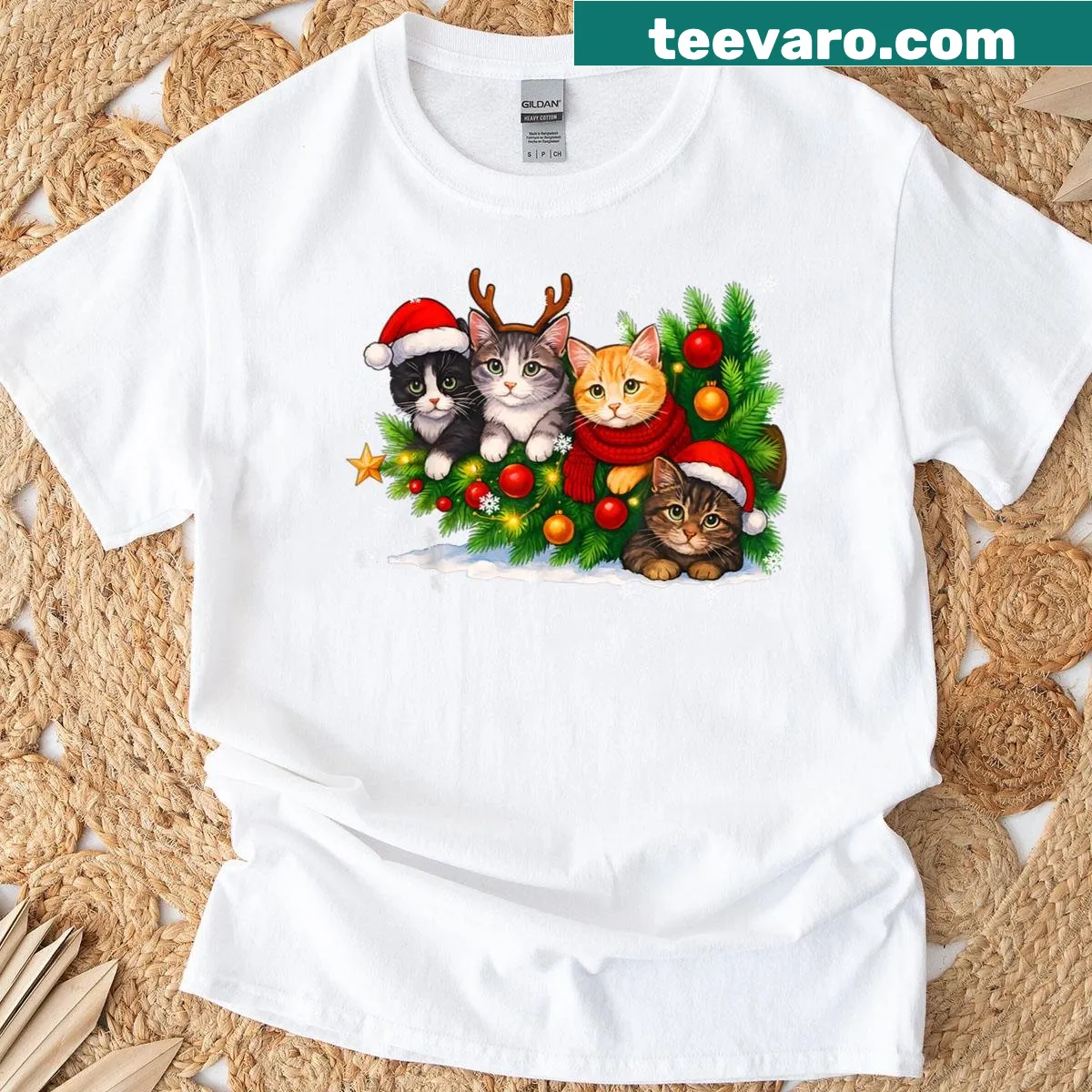 Cute cat t-shirt with Santa hat design for women — on a men's t-shirt