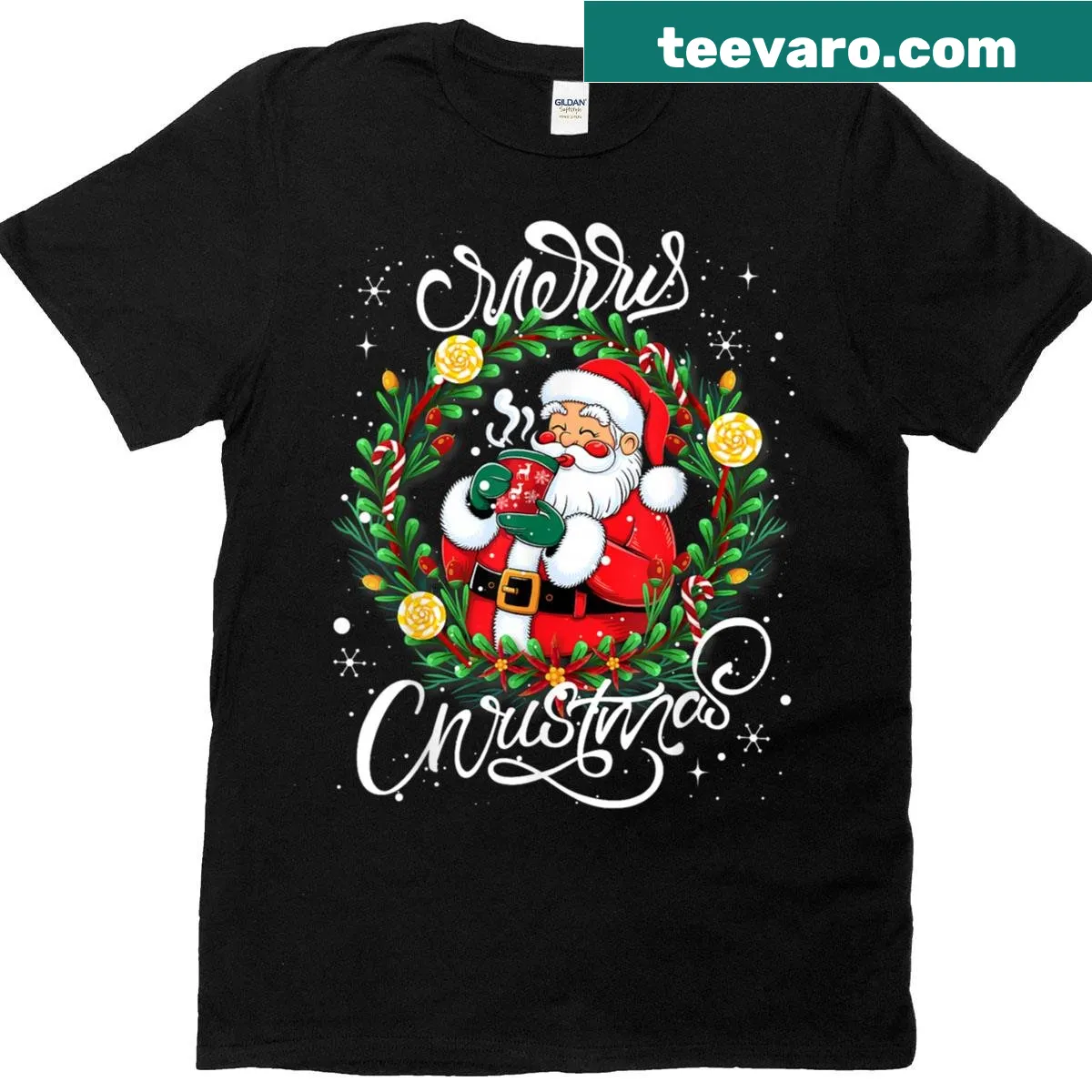 Cute cartoon Santa Claus design for Christmas — on a men's t-shirt