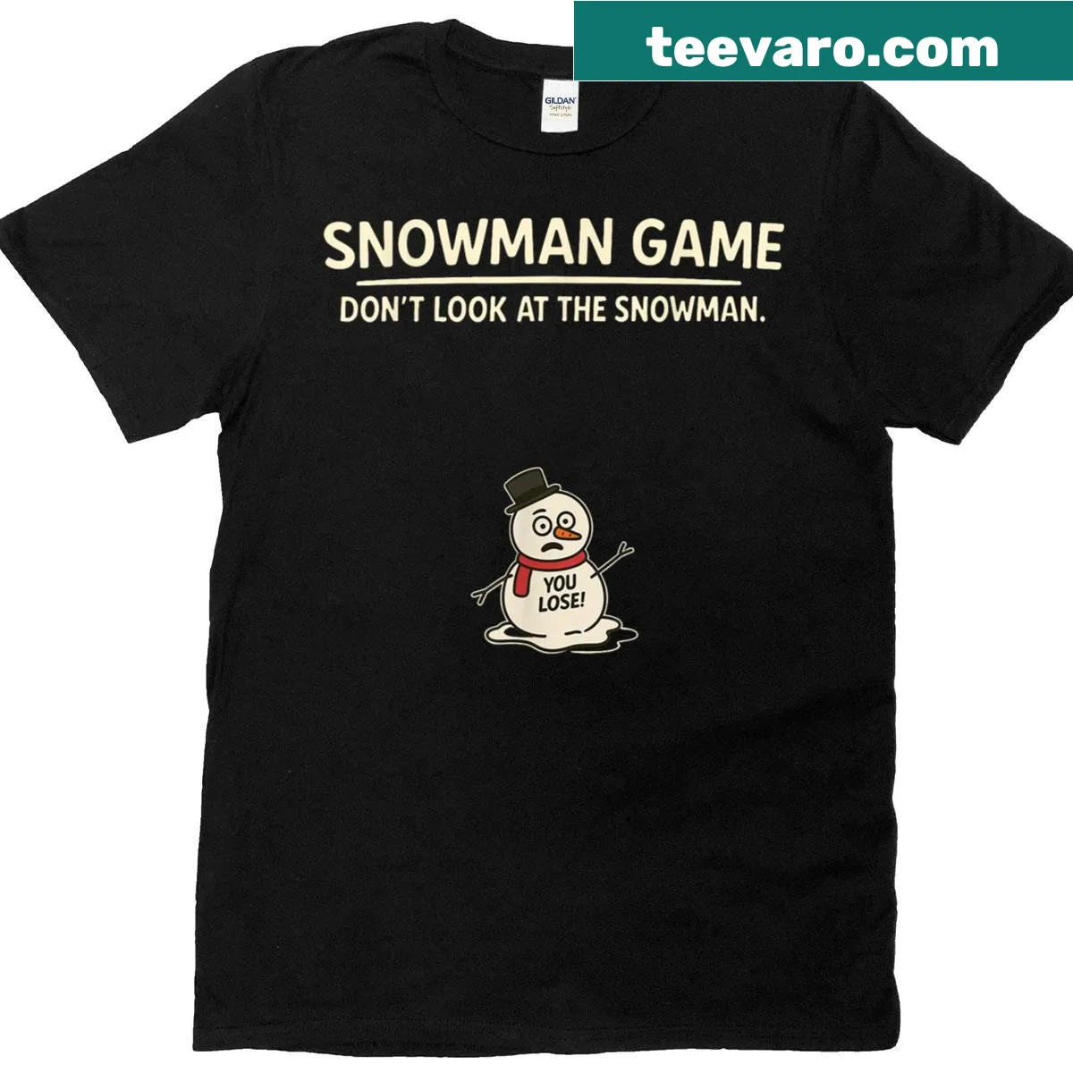Humorous Christmas snowman graphic on a T-shirt — on a men's t-shirt