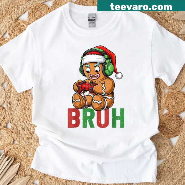 Gingerbread man in Santa hat with 'Bruh' text for gamers