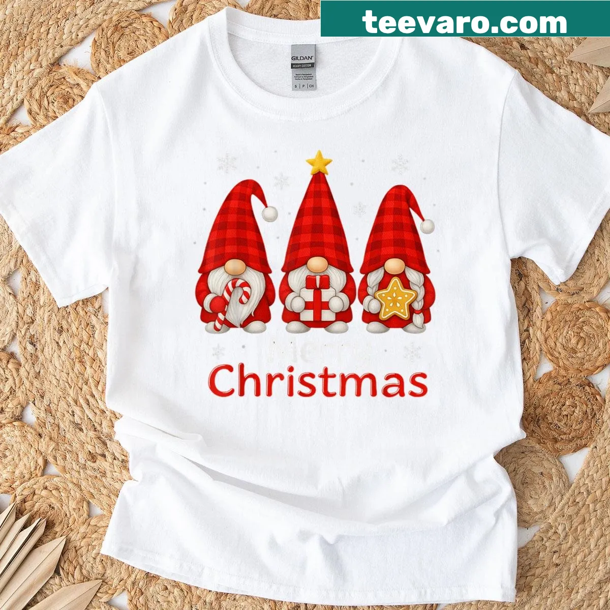 Cute gnomes family Christmas t-shirt with festive design — on a men's t-shirt