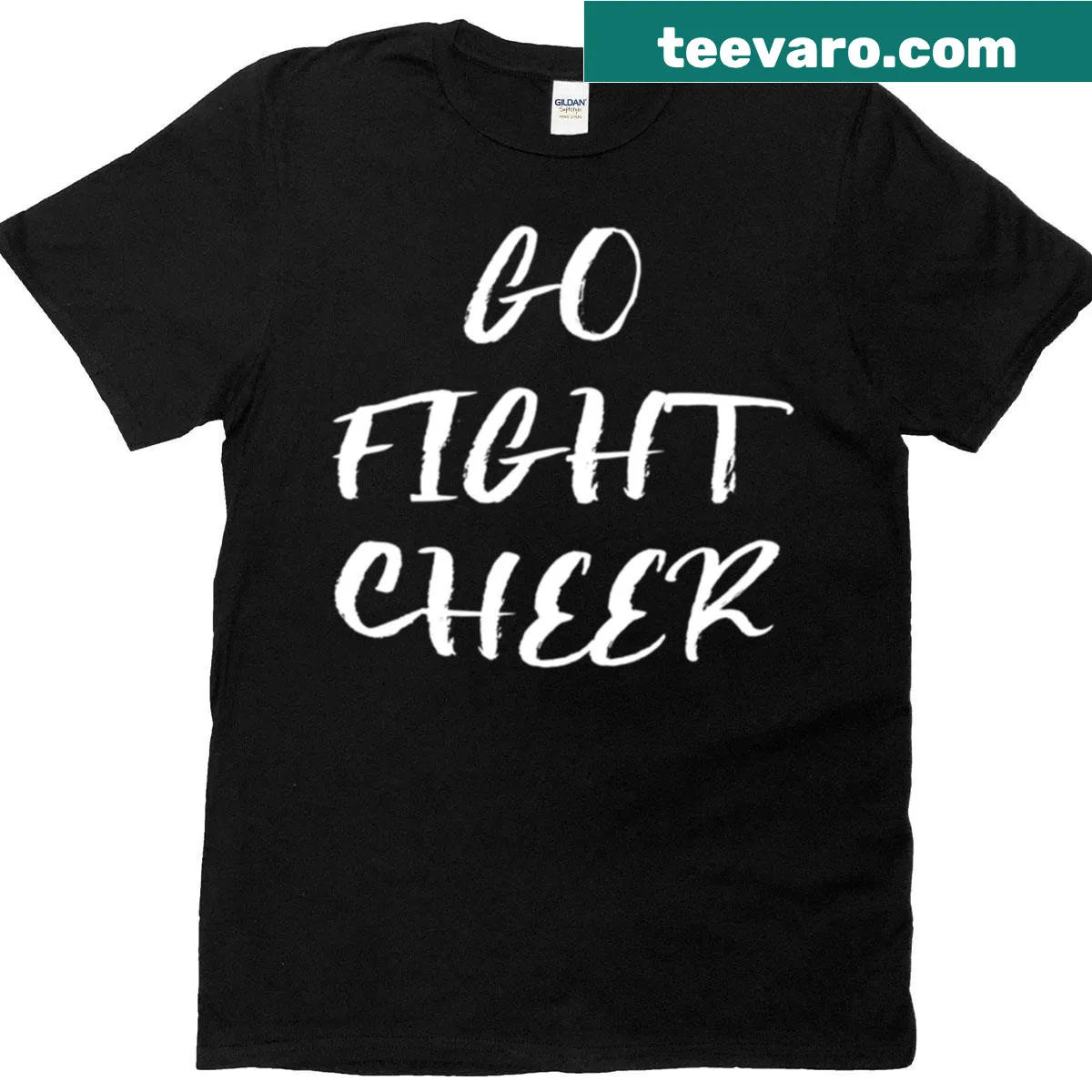 Oversized t-shirt with the phrase 'Go Fight Cheer' for sports fans — on a men's t-shirt
