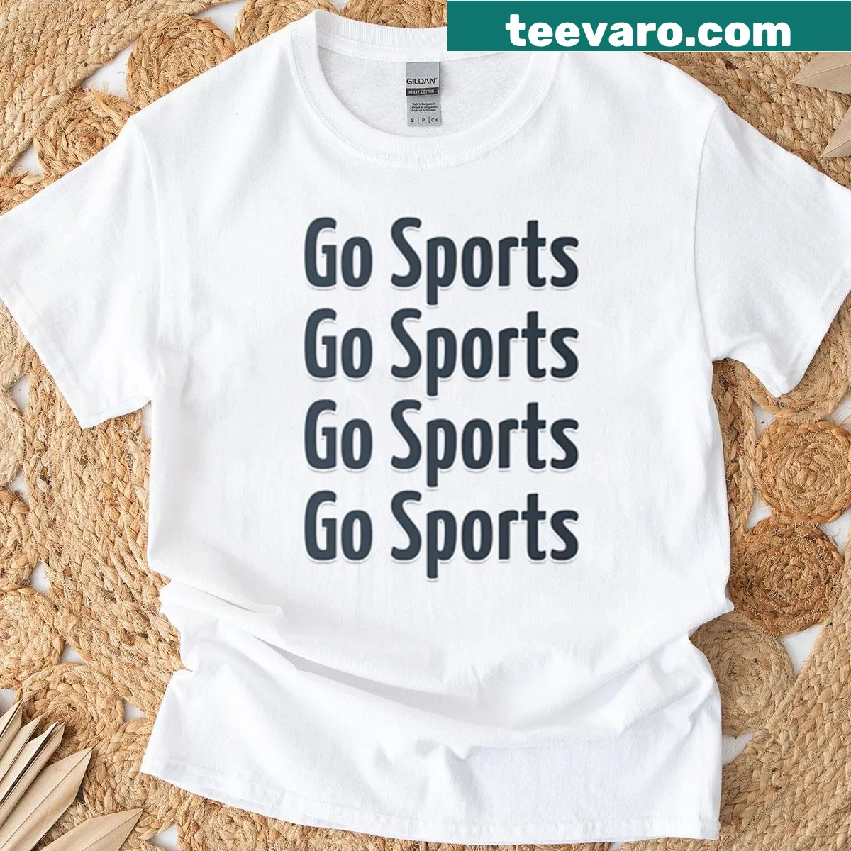 Go Sports Design T-shirt featuring playful typography — on a men's t-shirt