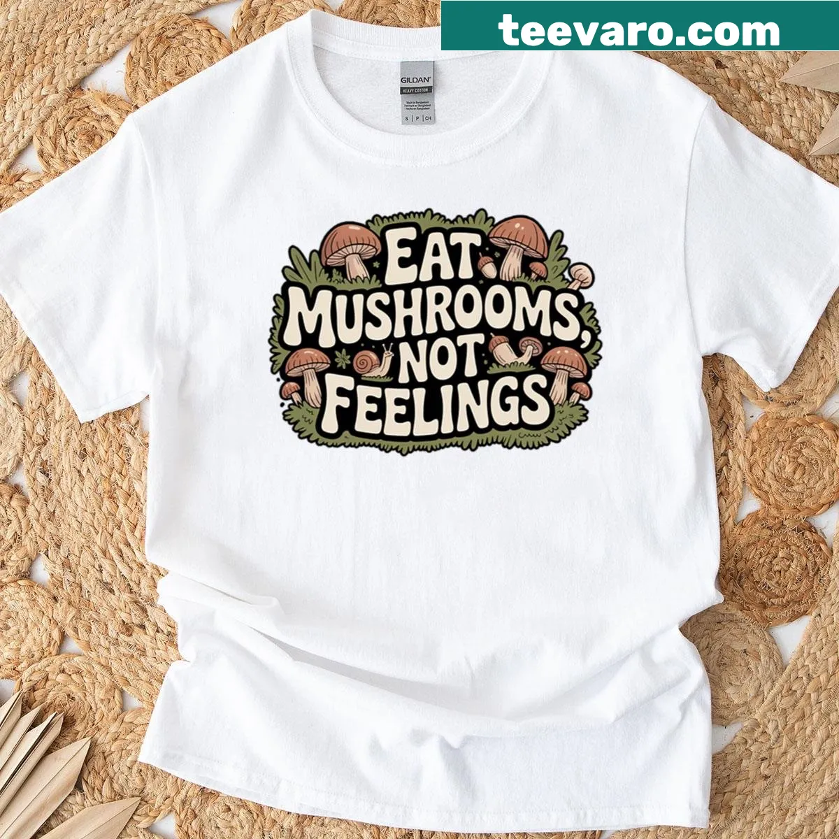 Nature-themed T-shirt with goblincore quote — on a men's t-shirt
