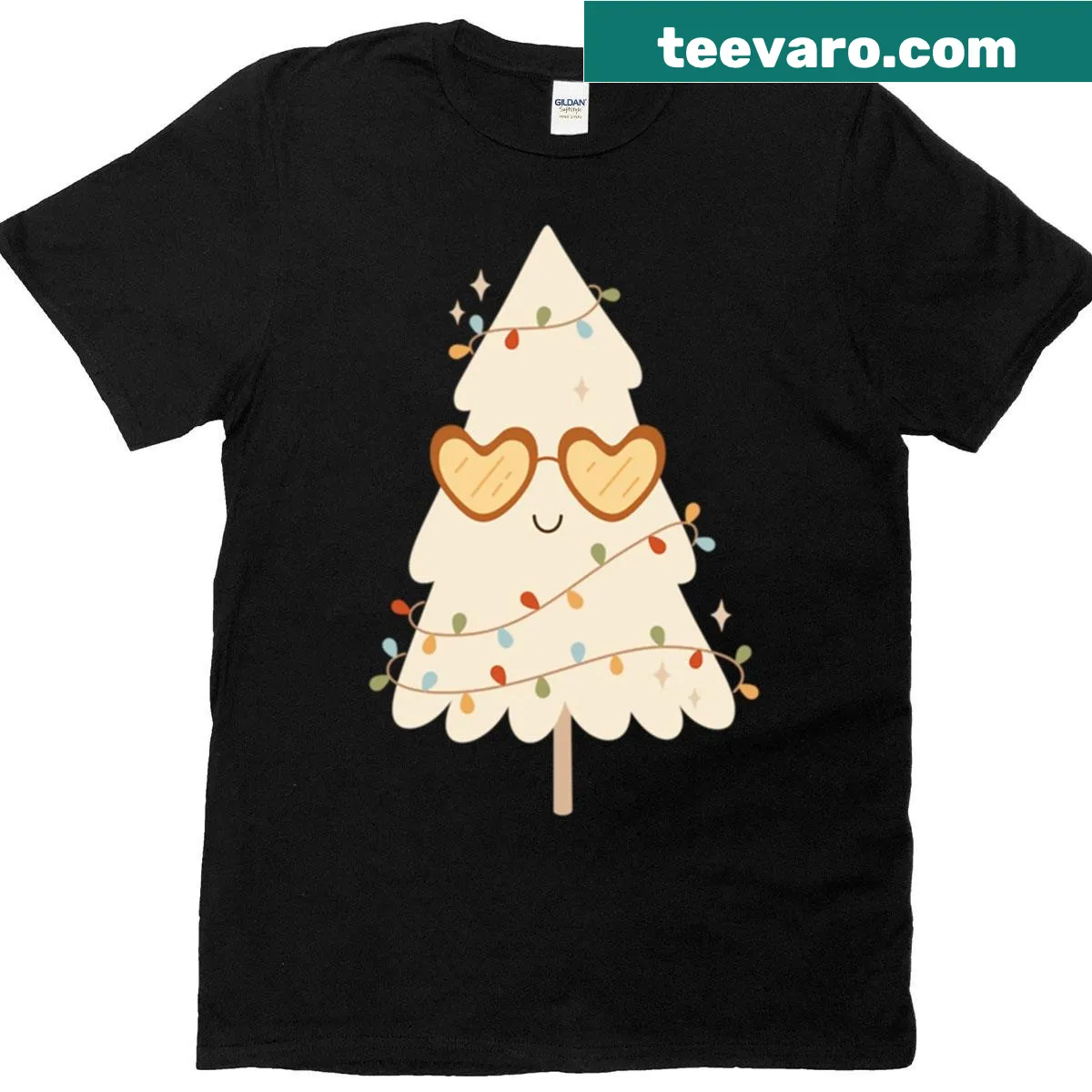 Festive Christmas tree illustration on a Groovy Christmas Tree T-shirt — on a men's t-shirt