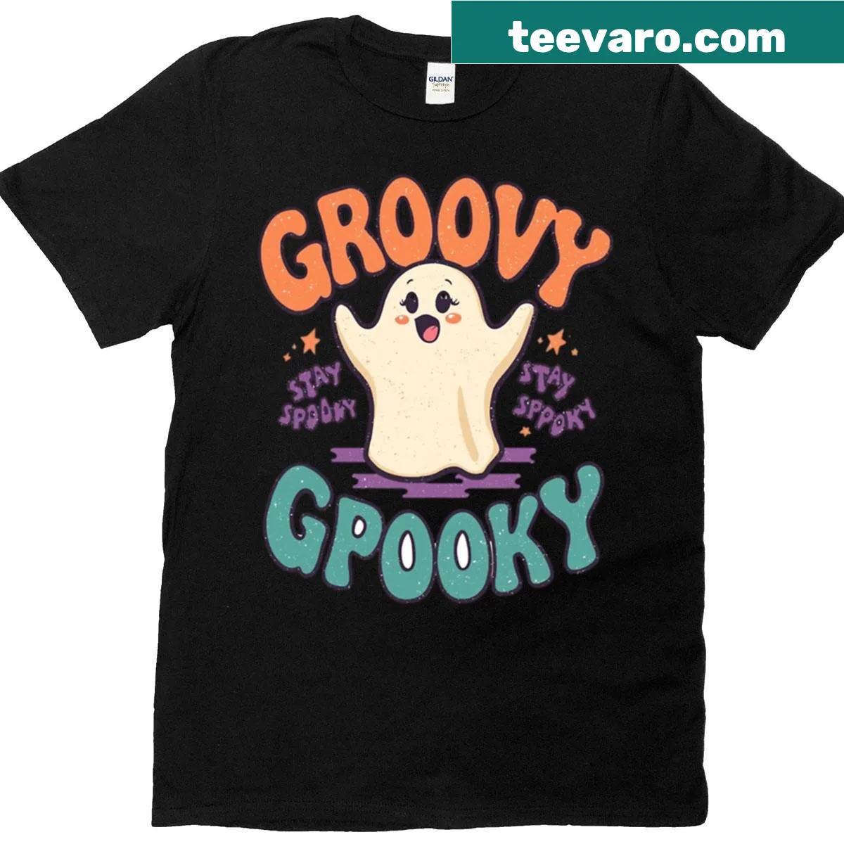 Retro spooky ghost t-shirt with a cheerful design — on a men's t-shirt