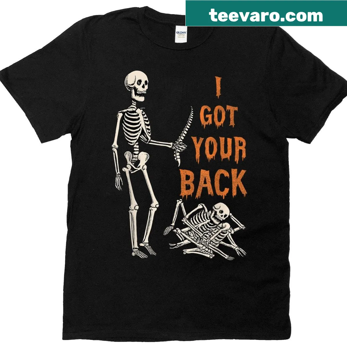 Friendly skeletons Halloween shirt with supportive phrase — on a men's t-shirt