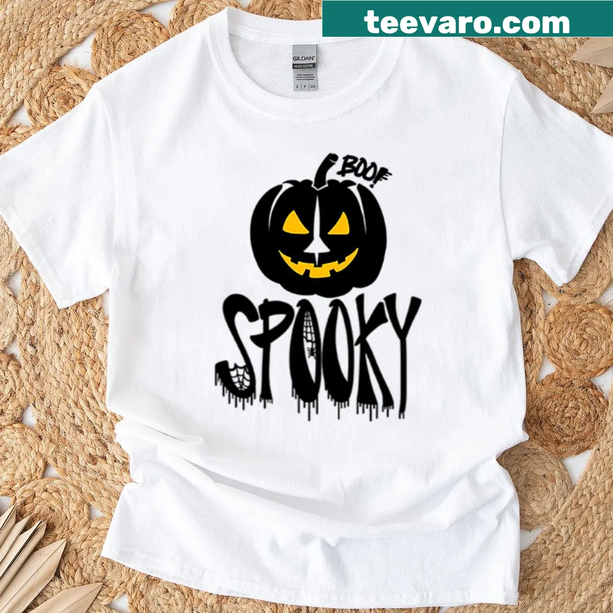Funny Halloween t-shirt with spooky ghost design and bold text — on a men's t-shirt