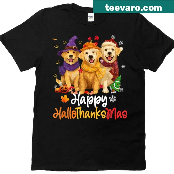 Golden Retriever graphic t-shirt for Halloween, Thanksgiving, and Christmas.