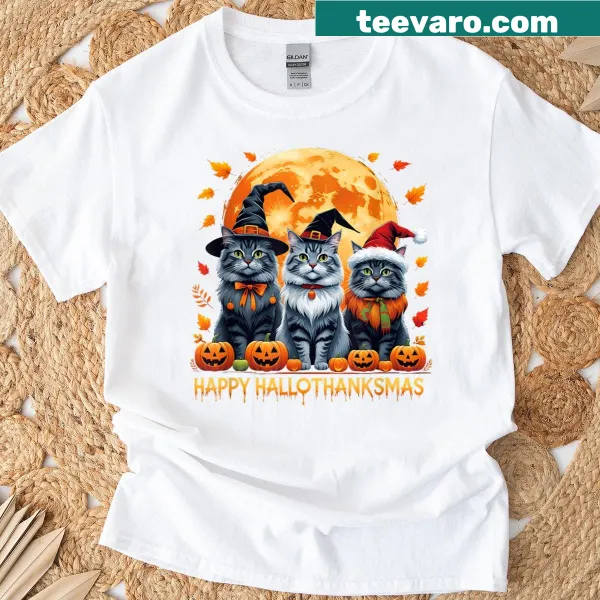 Festive t-shirt with cats and holiday-themed text design