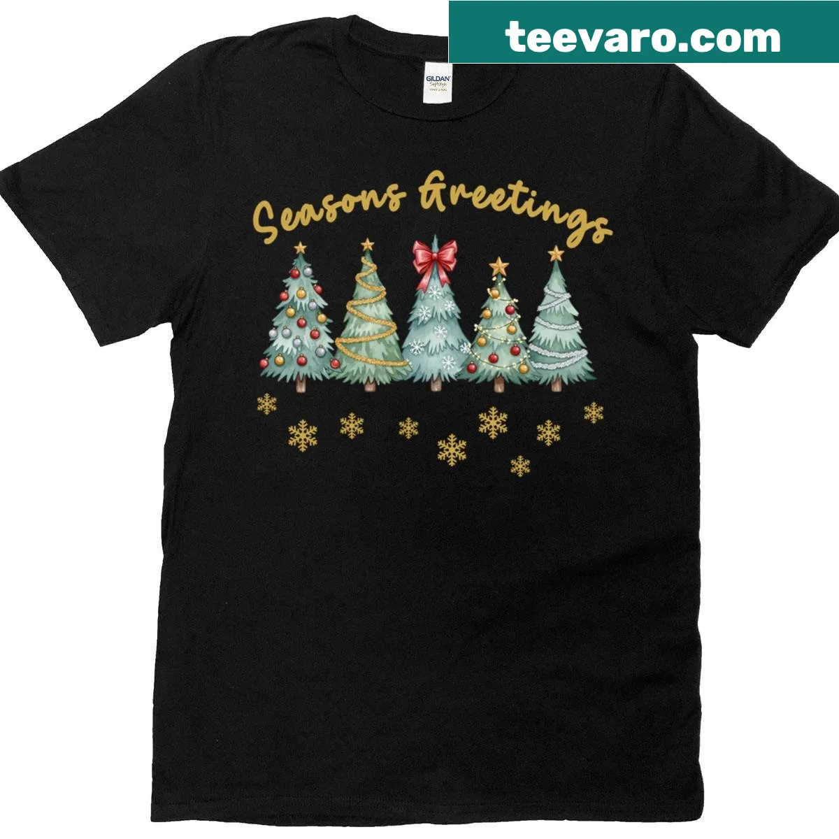 Illustrated Christmas trees design for family holiday T-shirt — on a men's t-shirt