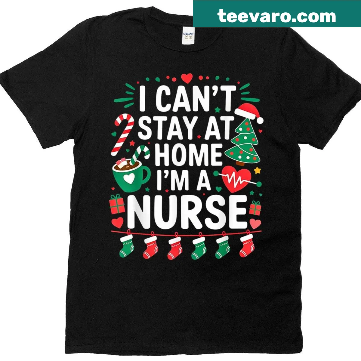 Cute t-shirt for nurses with the phrase 'I Can't Stay At Home, I'm A Nurse' — on a men's t-shirt