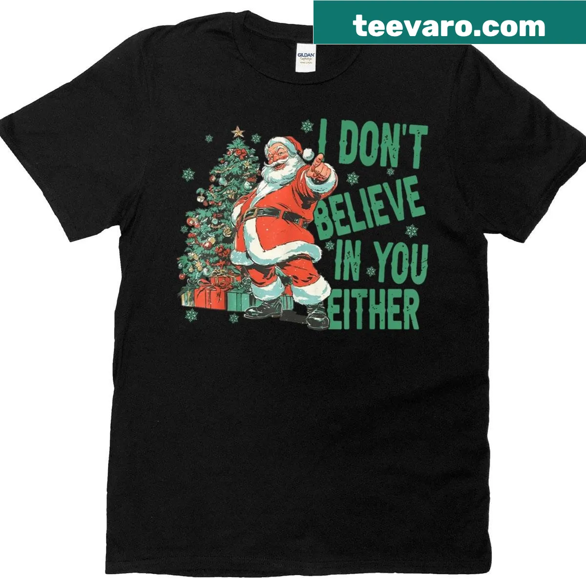 Funny Christmas t-shirt with Santa Claus and humorous text — on a men's t-shirt