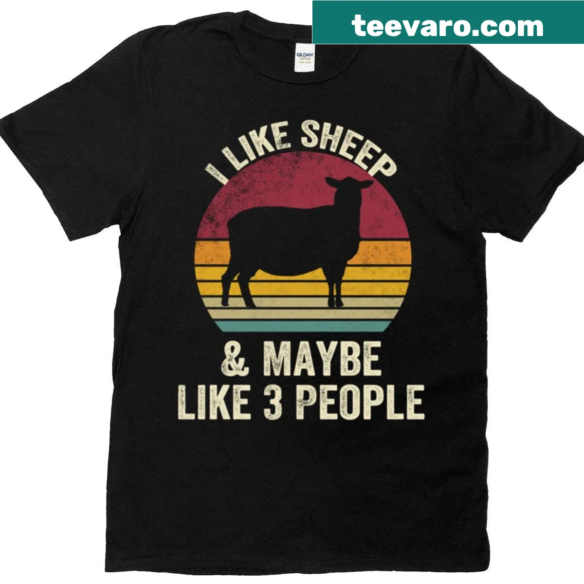 Vintage-style shirt with humorous sheep and people graphic — on a men's t-shirt