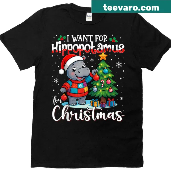 Vintage Christmas T-shirt featuring a whimsical hippo design