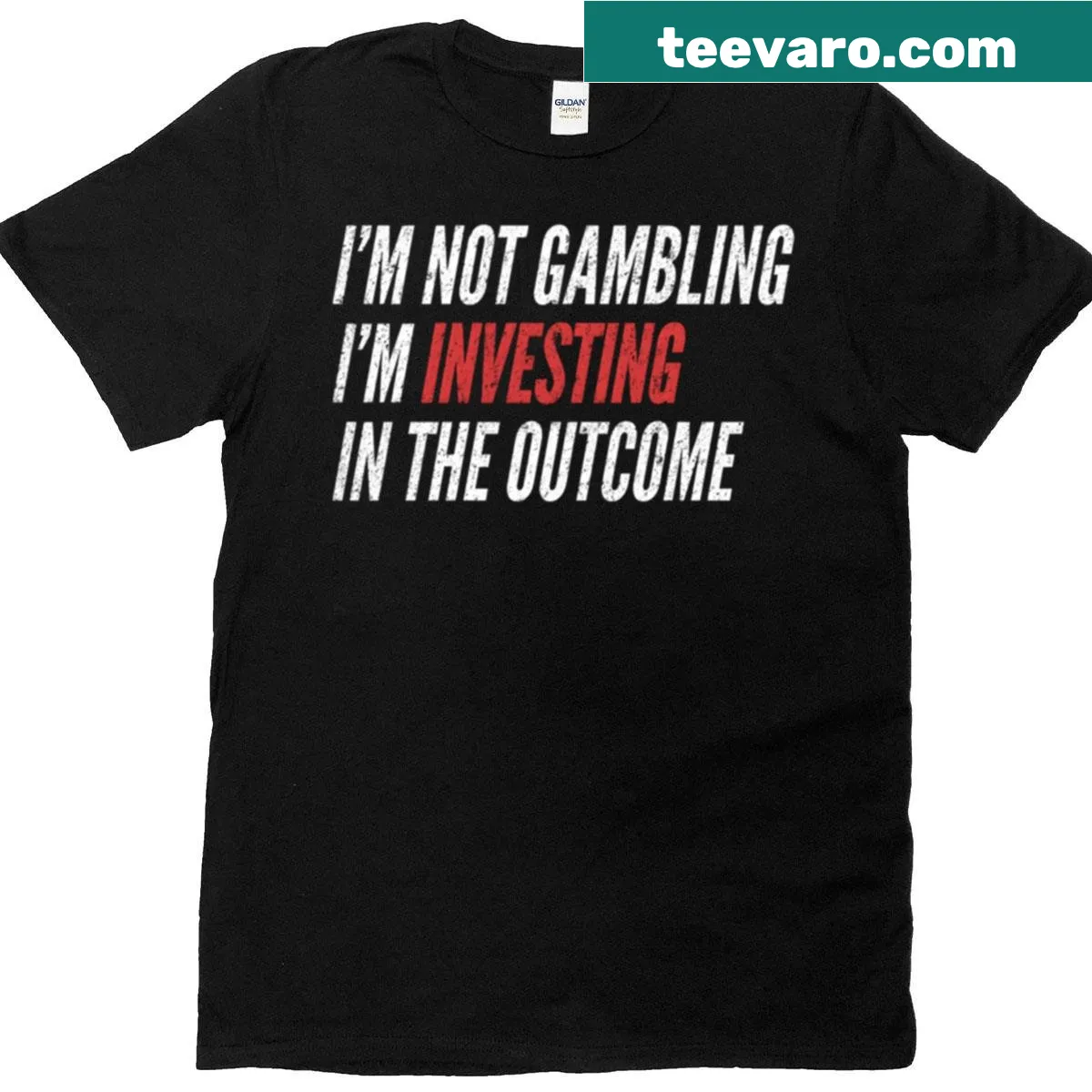 Oversized t-shirt with humorous sports betting text — on a men's t-shirt