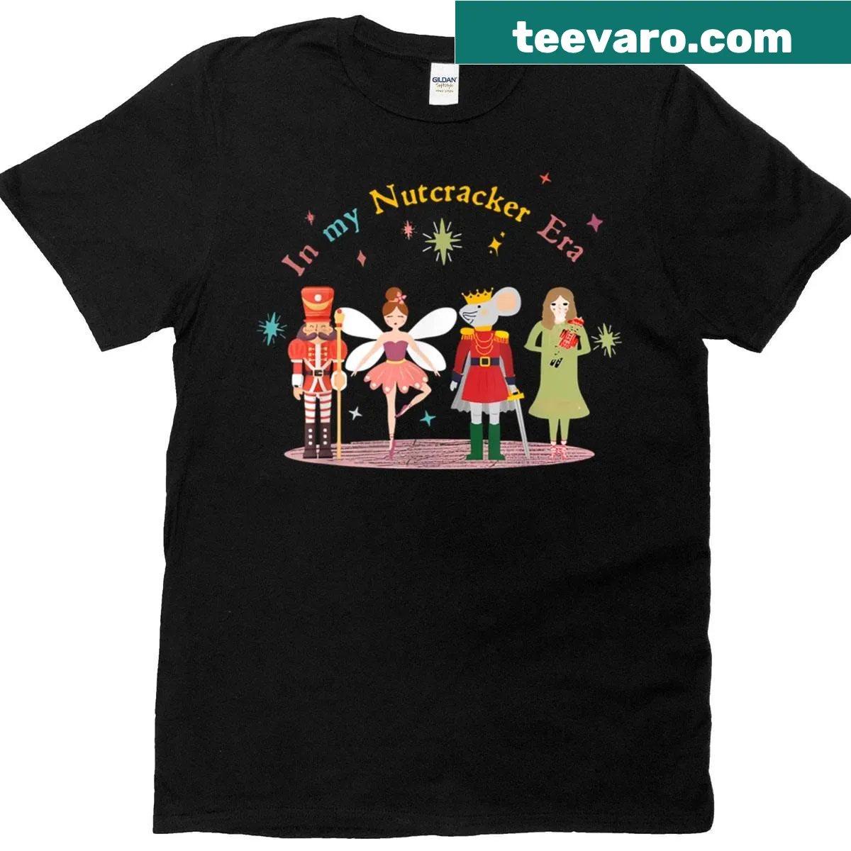 Nutcracker-themed holiday graphic text shirt — on a men's t-shirt
