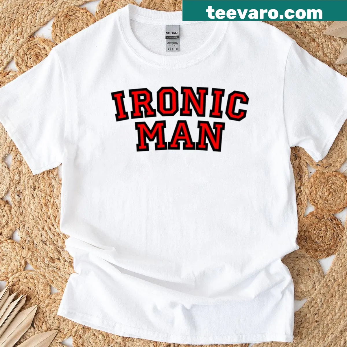 Ironic Man graphic on an oversized T-shirt — on a men's t-shirt