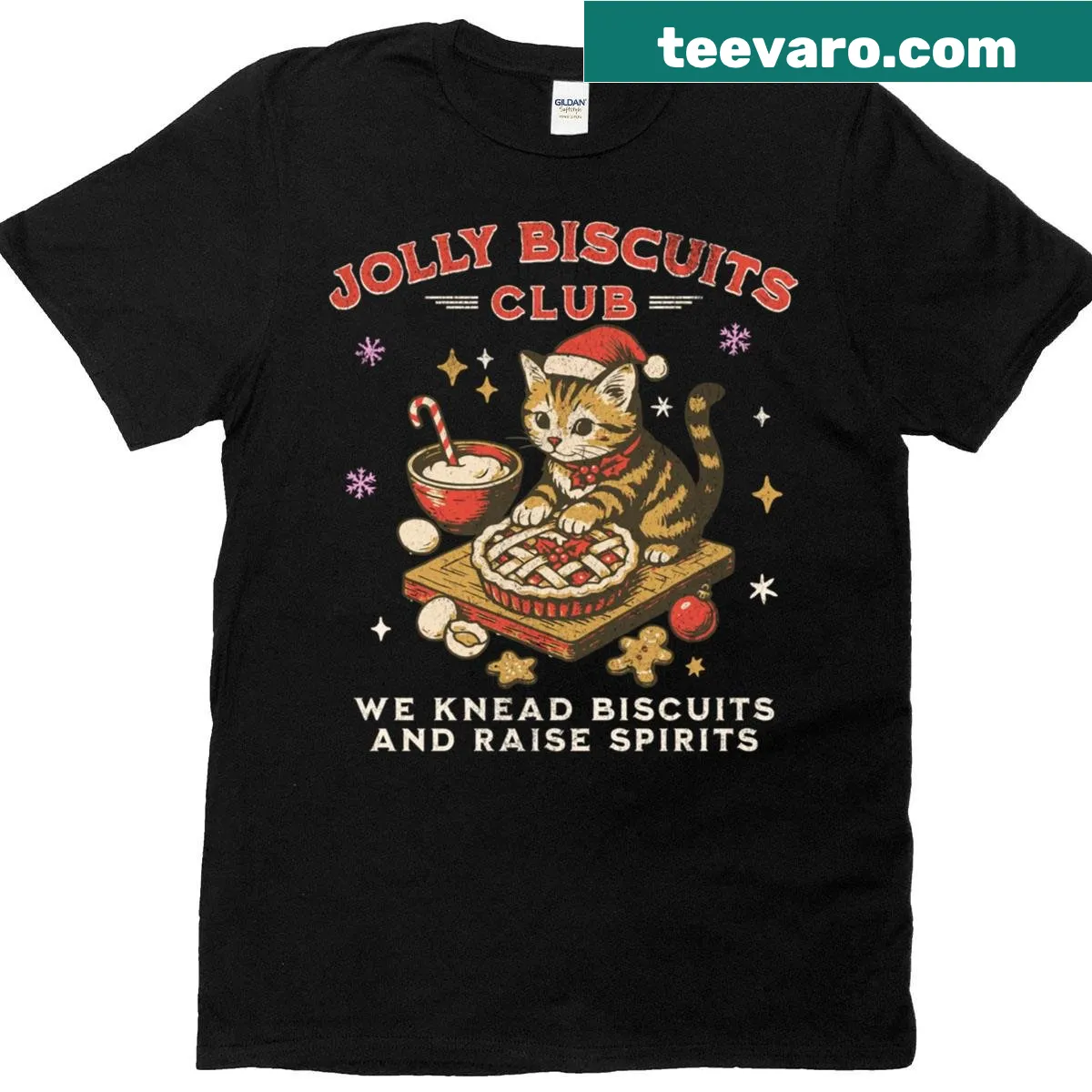 Vintage cat baker graphic on a Christmas T-shirt for cat lovers — on a men's t-shirt