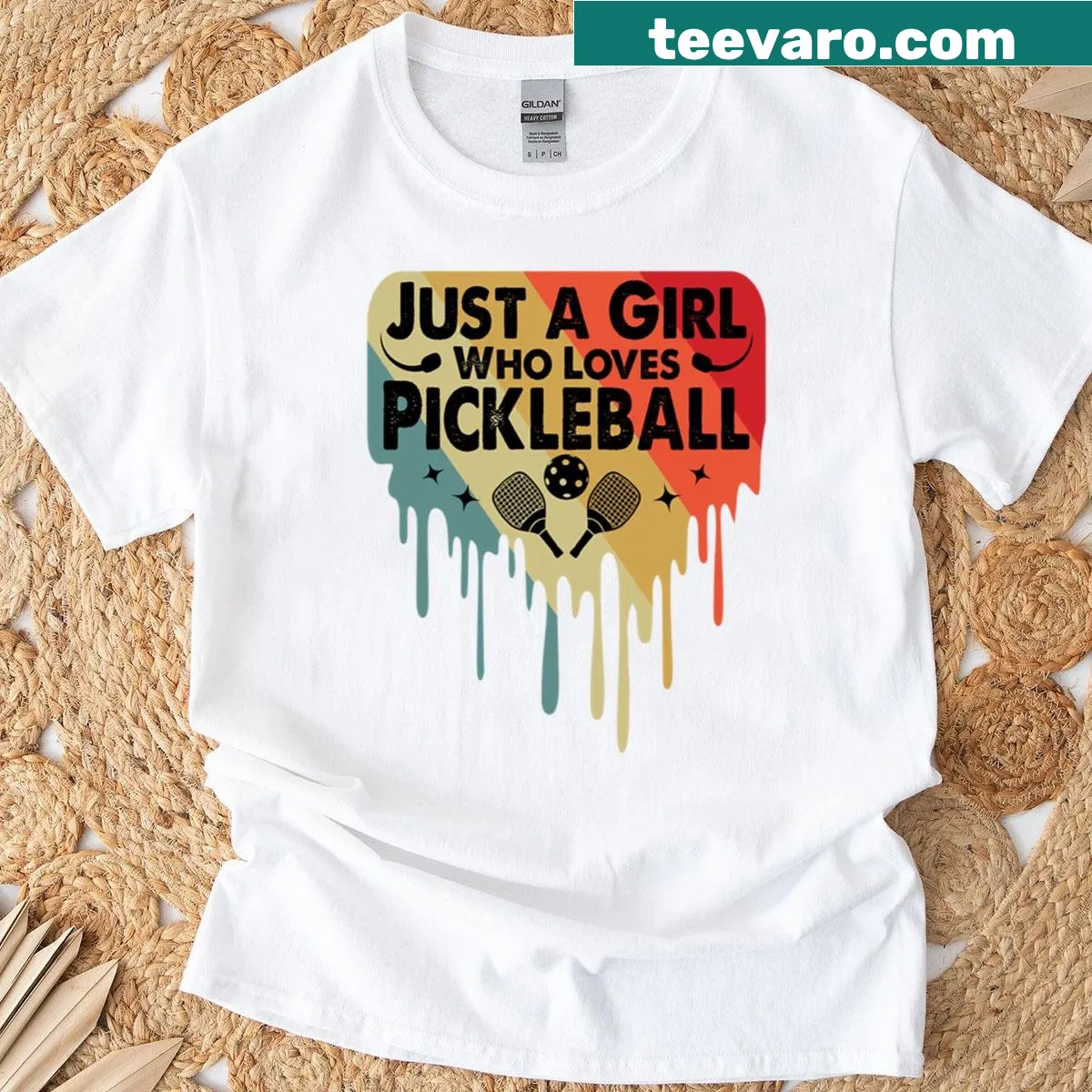 T-shirt with Just A Girl Who Loves Pickleball text — on a men's t-shirt