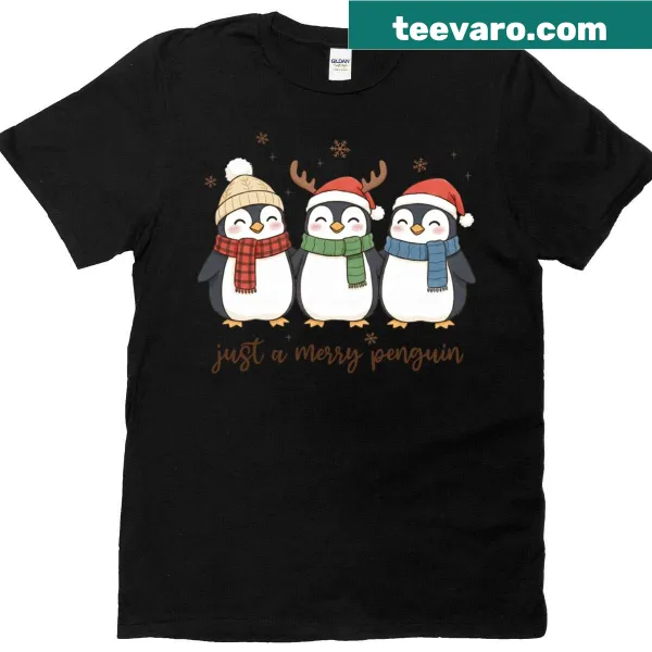 Cute penguin graphic on a cozy holiday T-shirt for winter celebrations