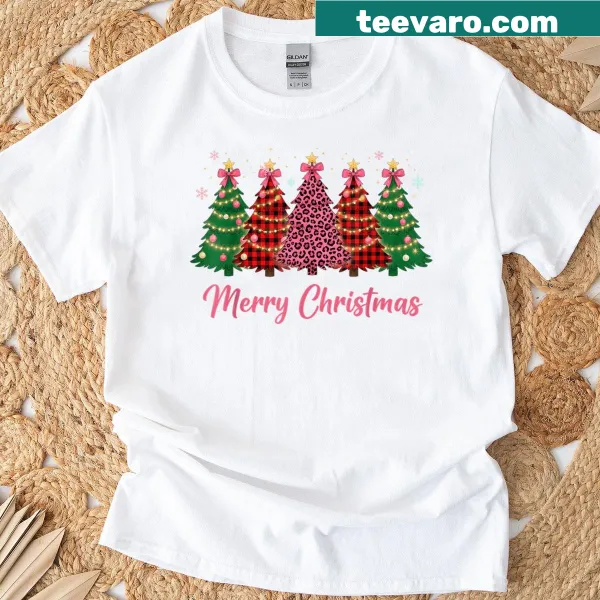 Cute Christmas tree t-shirt with leopard and plaid design