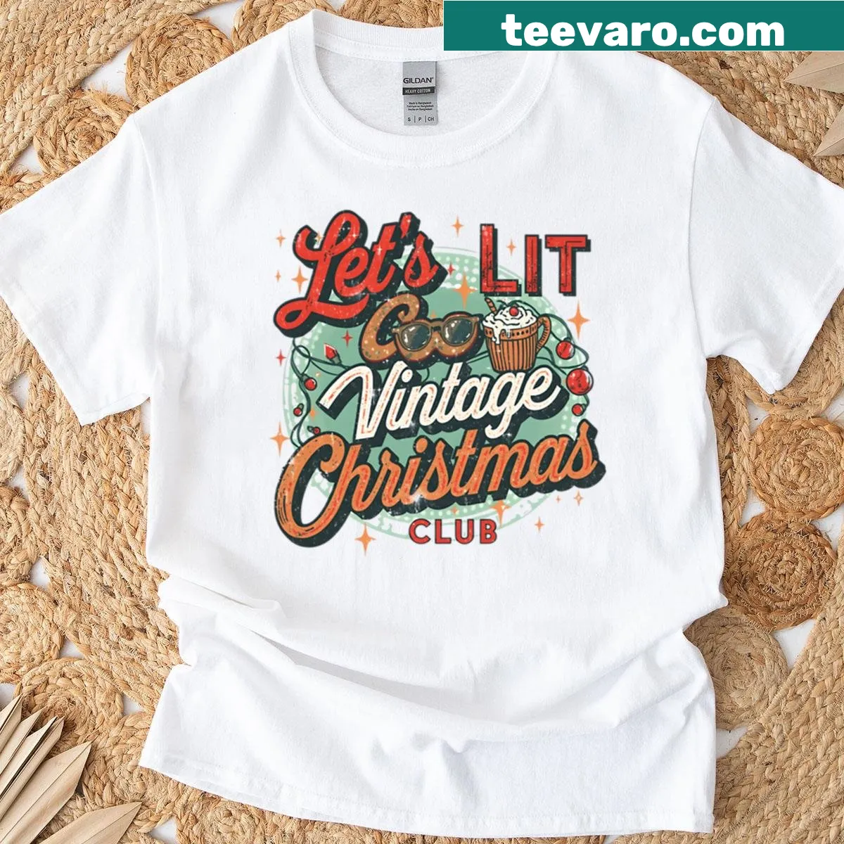 Vintage-style Christmas club t-shirt with 'Lets Get Lit' design — on a men's t-shirt
