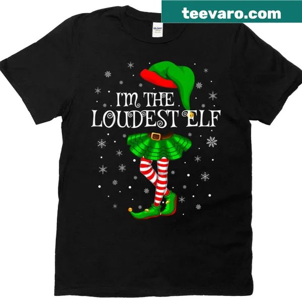 Playful Christmas t-shirt featuring 'loudest elf' theme for family gatherings