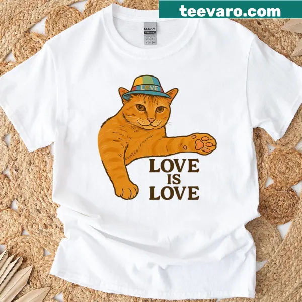 Funny cat illustration with Love Is Love text