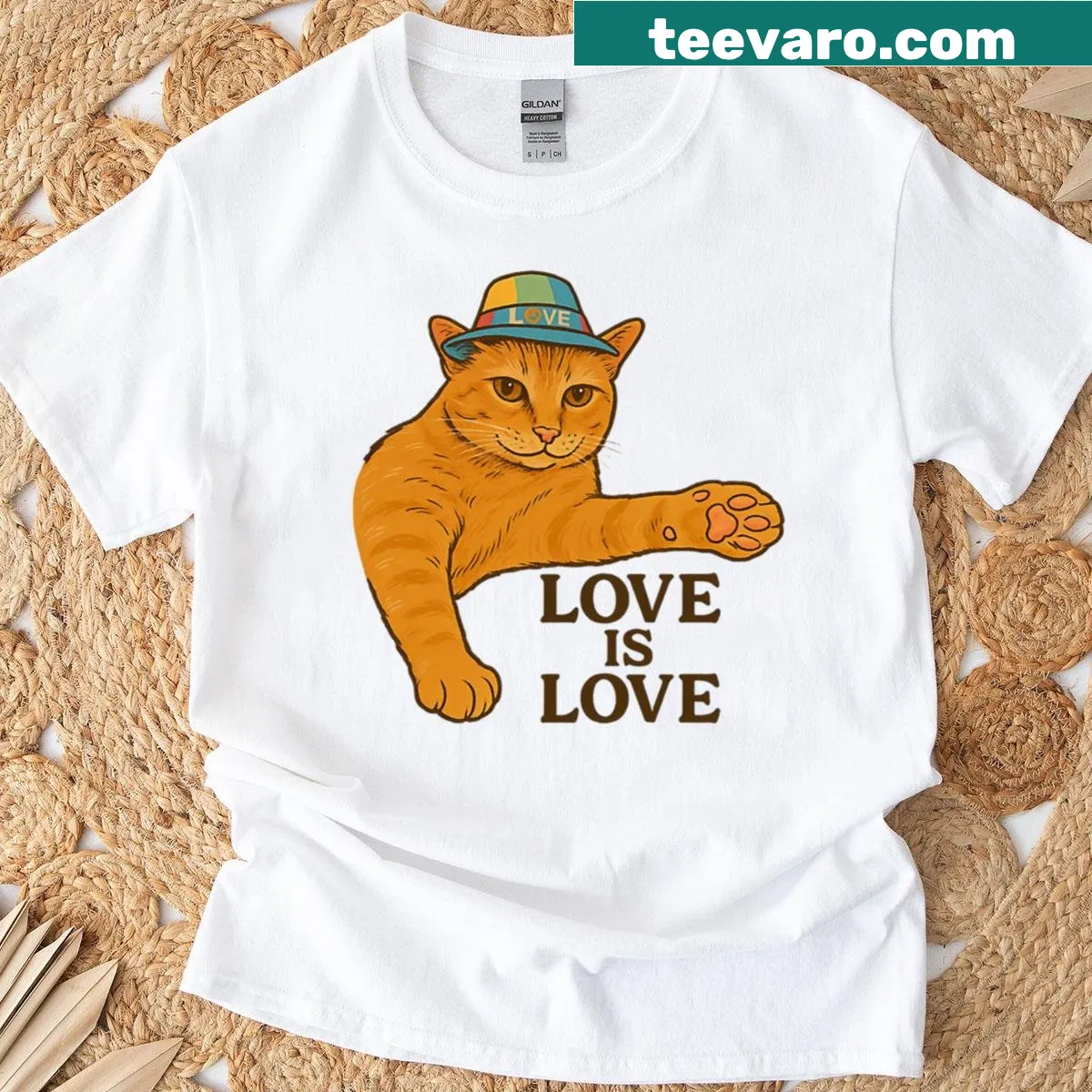 Funny cat illustration with Love Is Love text — on a men's t-shirt