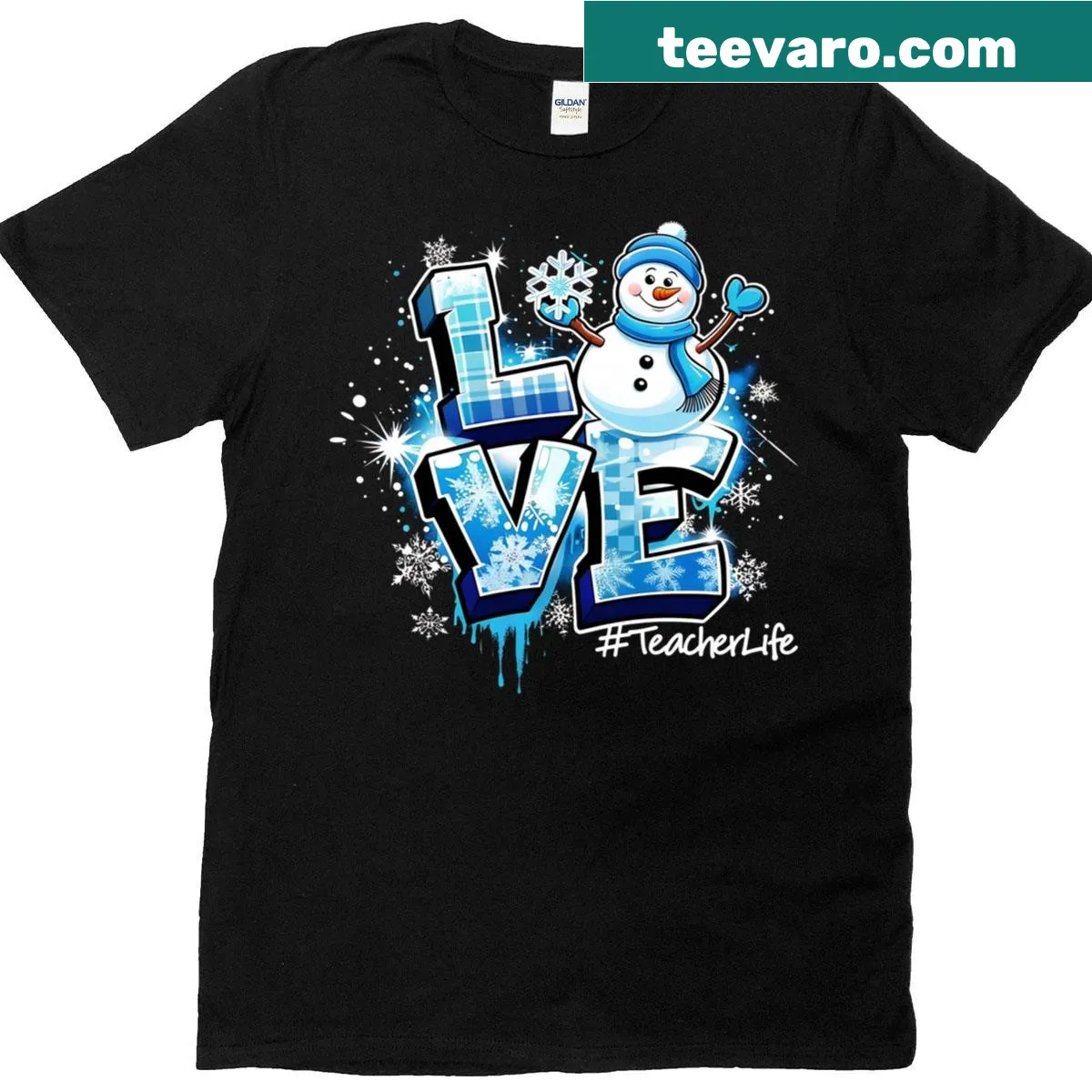 Cute snowman teacher T-shirt for winter and Christmas — on a men's t-shirt
