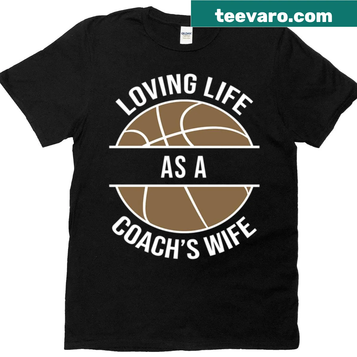 T-shirt with Loving Life As A Coach's Wife text and design — on a men's t-shirt