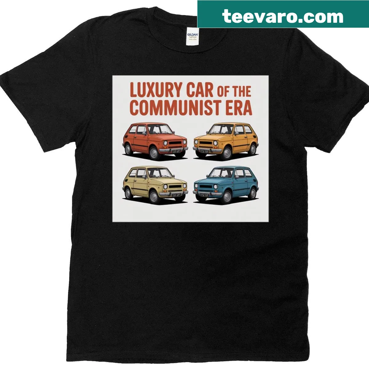 Retro Fiat 126p graphic t-shirt featuring minimalist design — on a men's t-shirt