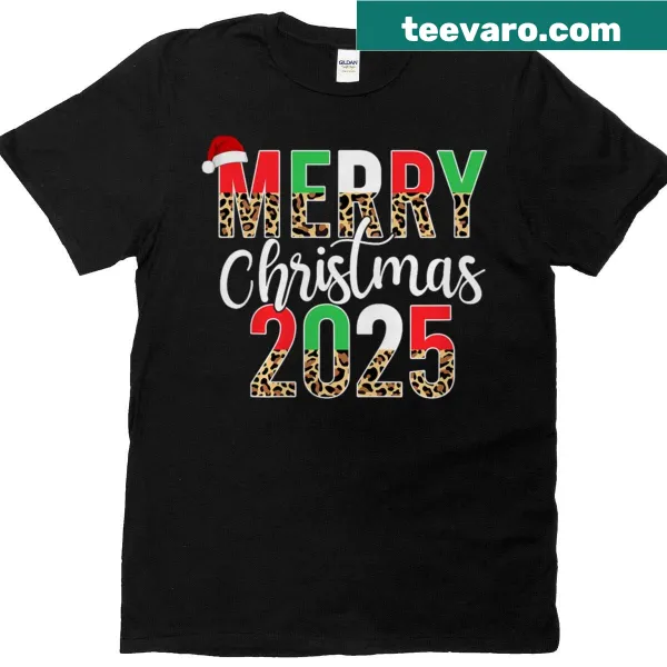 Leopard print family matching Christmas T-shirt with festive text