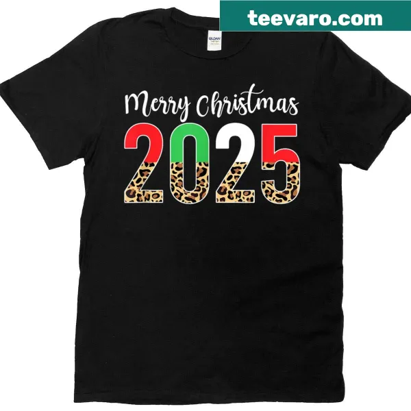 Playful Christmas T-shirt with leopard print design.