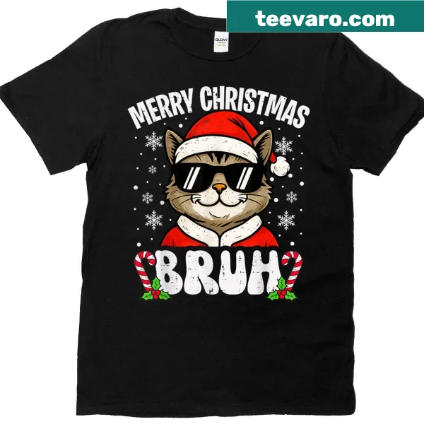 Funny Christmas shirt with cartoon cat design for kids
