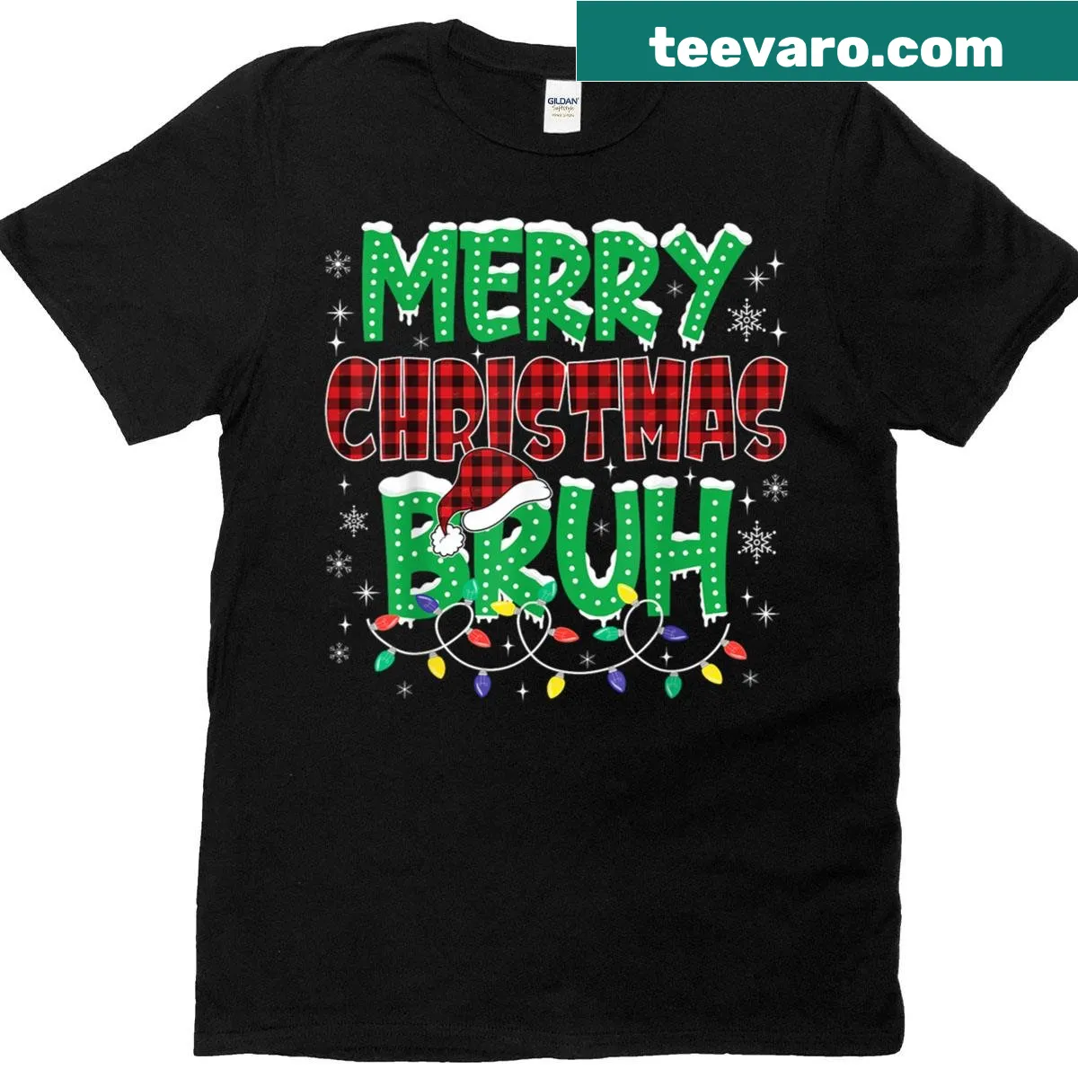 Funny Merry Christmas Bruh T-shirt with playful text — on a men's t-shirt