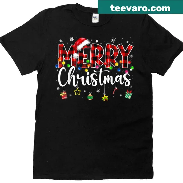 Vintage distressed pajama t-shirt with buffalo plaid and Santa hat