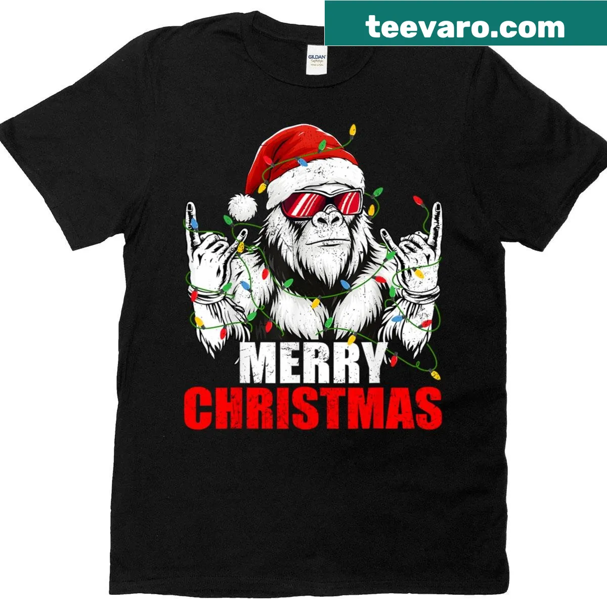 Vintage Bigfoot Christmas shirt with humorous design — on a men's t-shirt