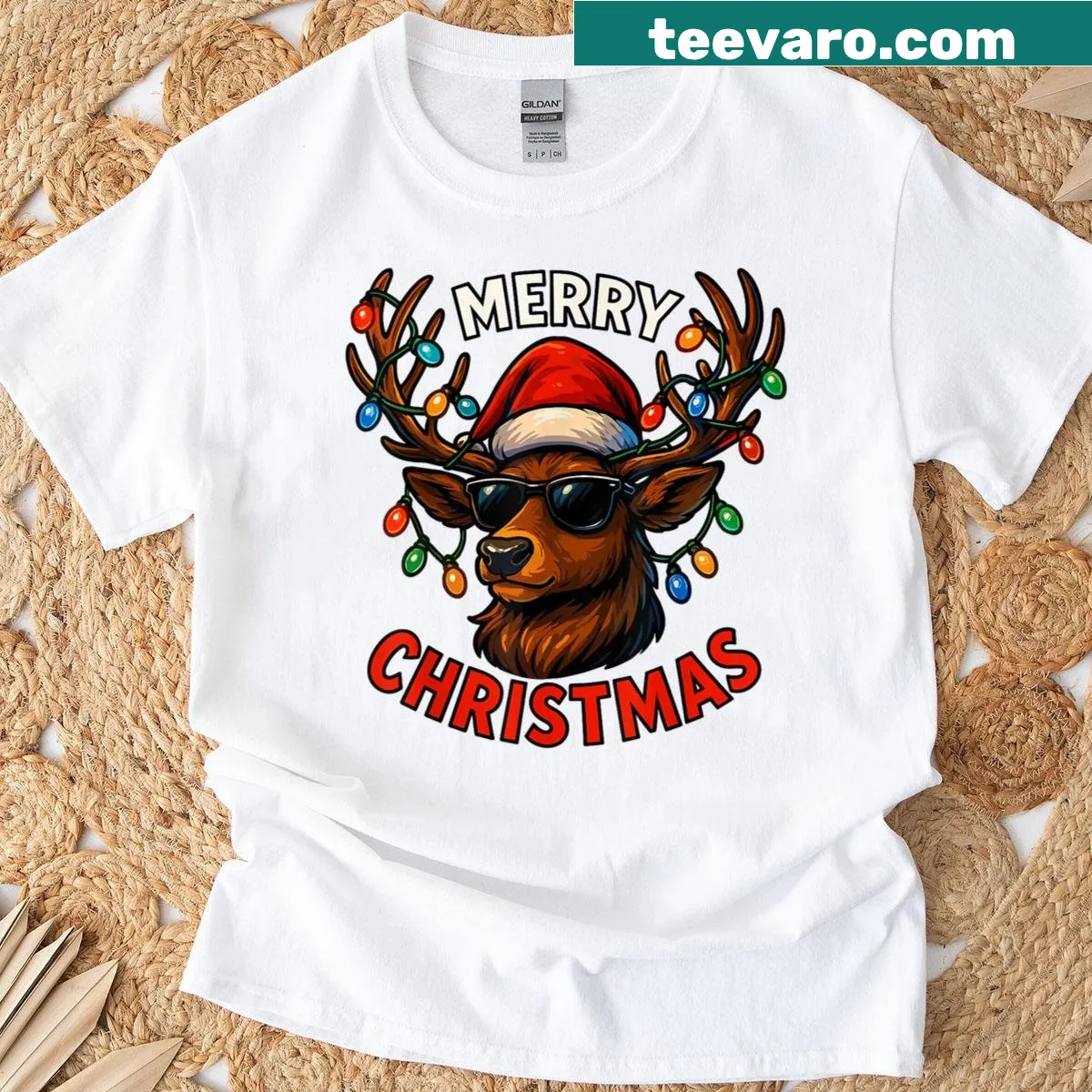 Festive Christmas reindeer design shirt — on a men's t-shirt