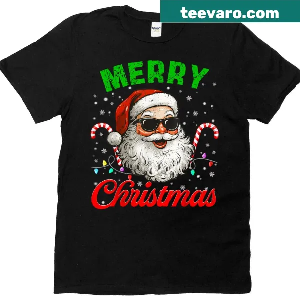 Retro Christmas T-shirt with cool Santa and candy cane design