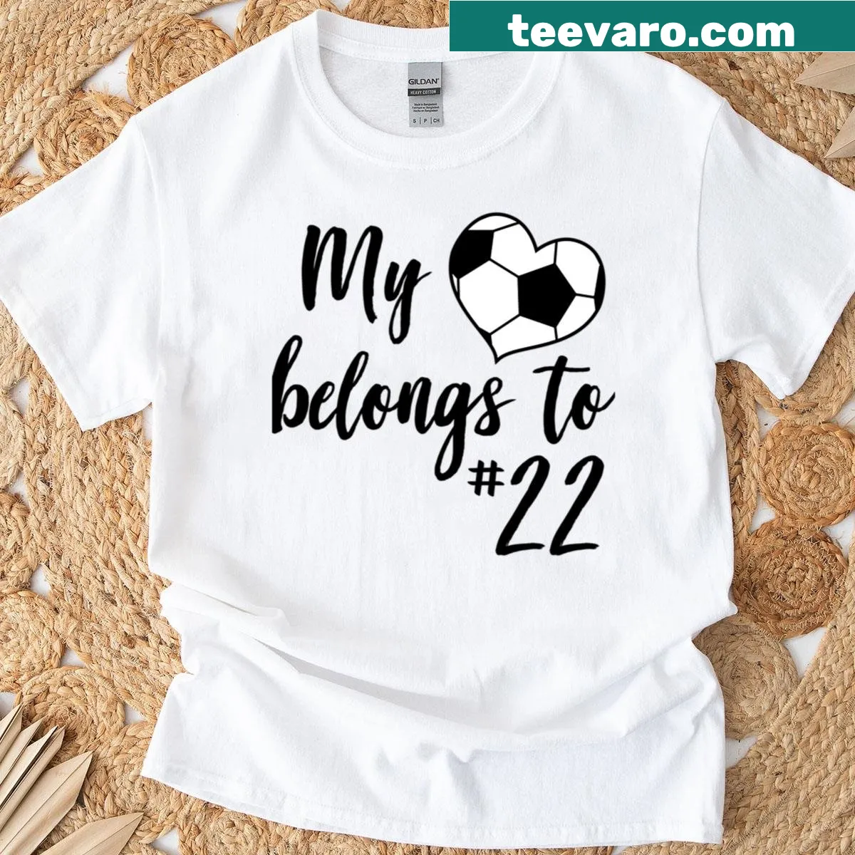 Soccer heart t-shirt with number 22 graphic — on a men's t-shirt