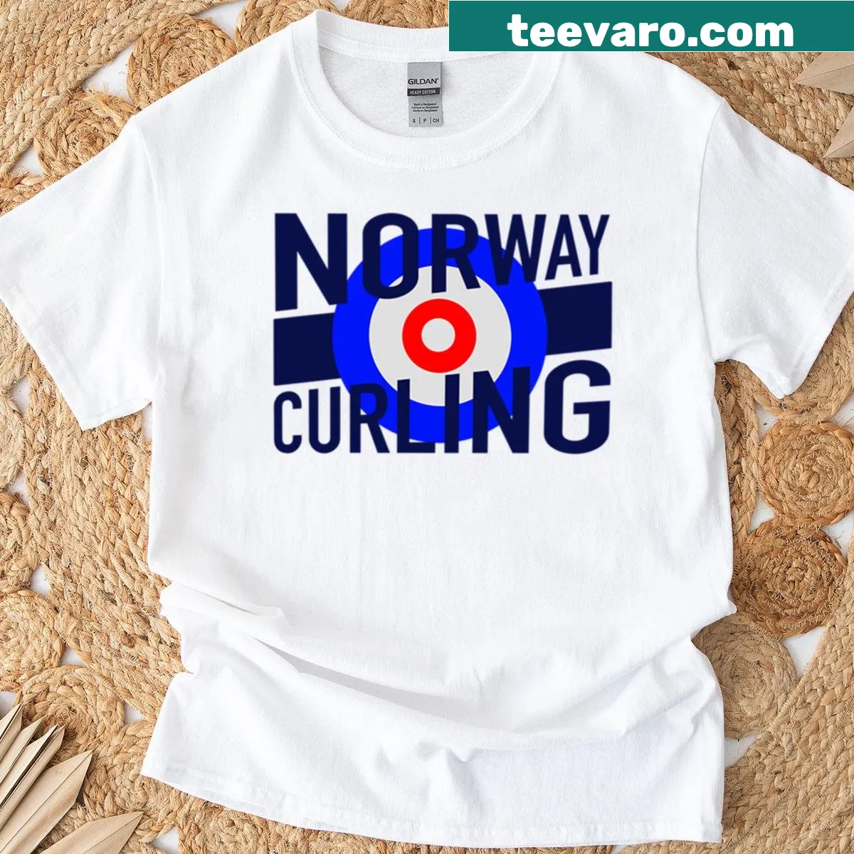 Supportive shirt featuring Norway's curling team logo — on a men's t-shirt