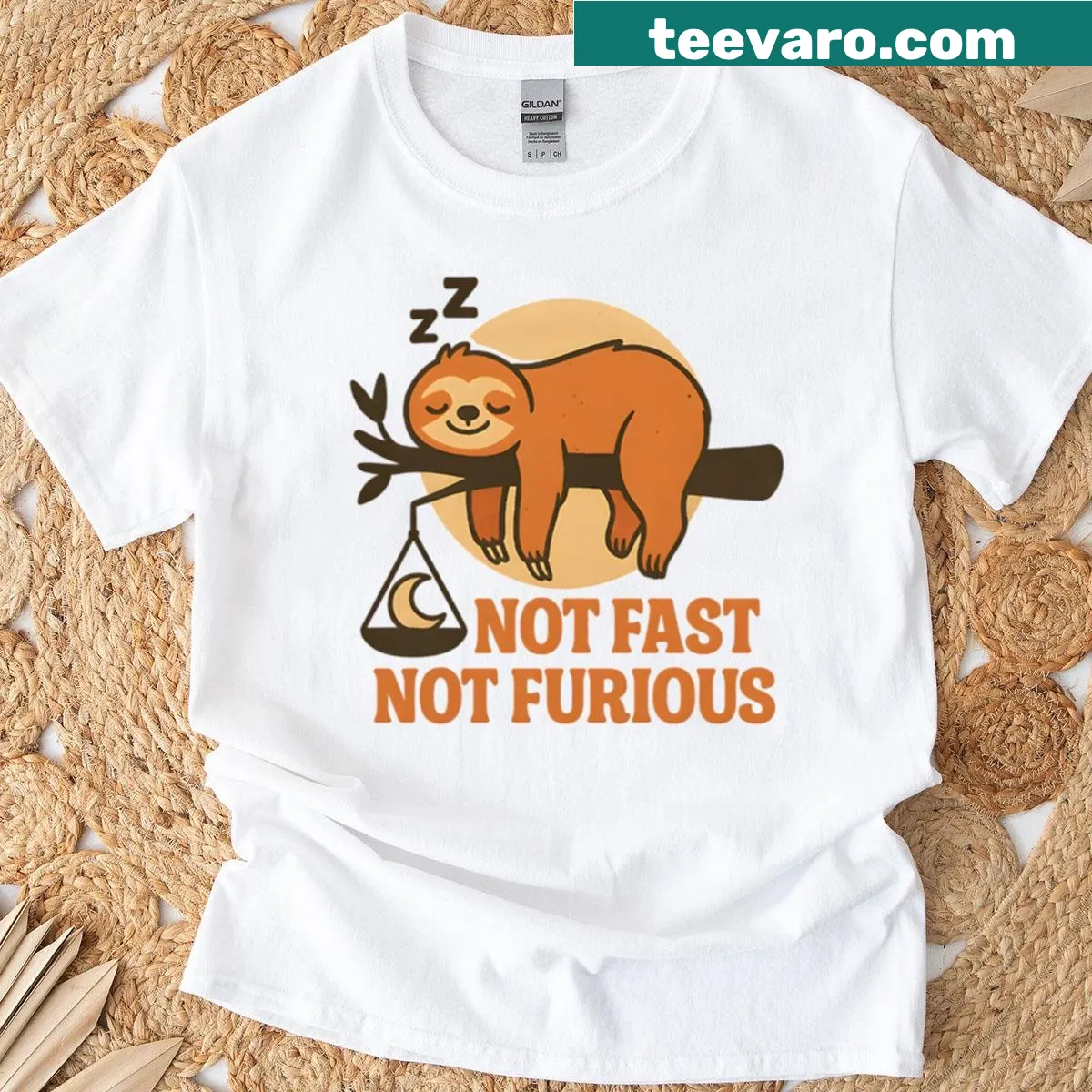 Not Fast Not Furious t-shirt with humorous text — on a men's t-shirt