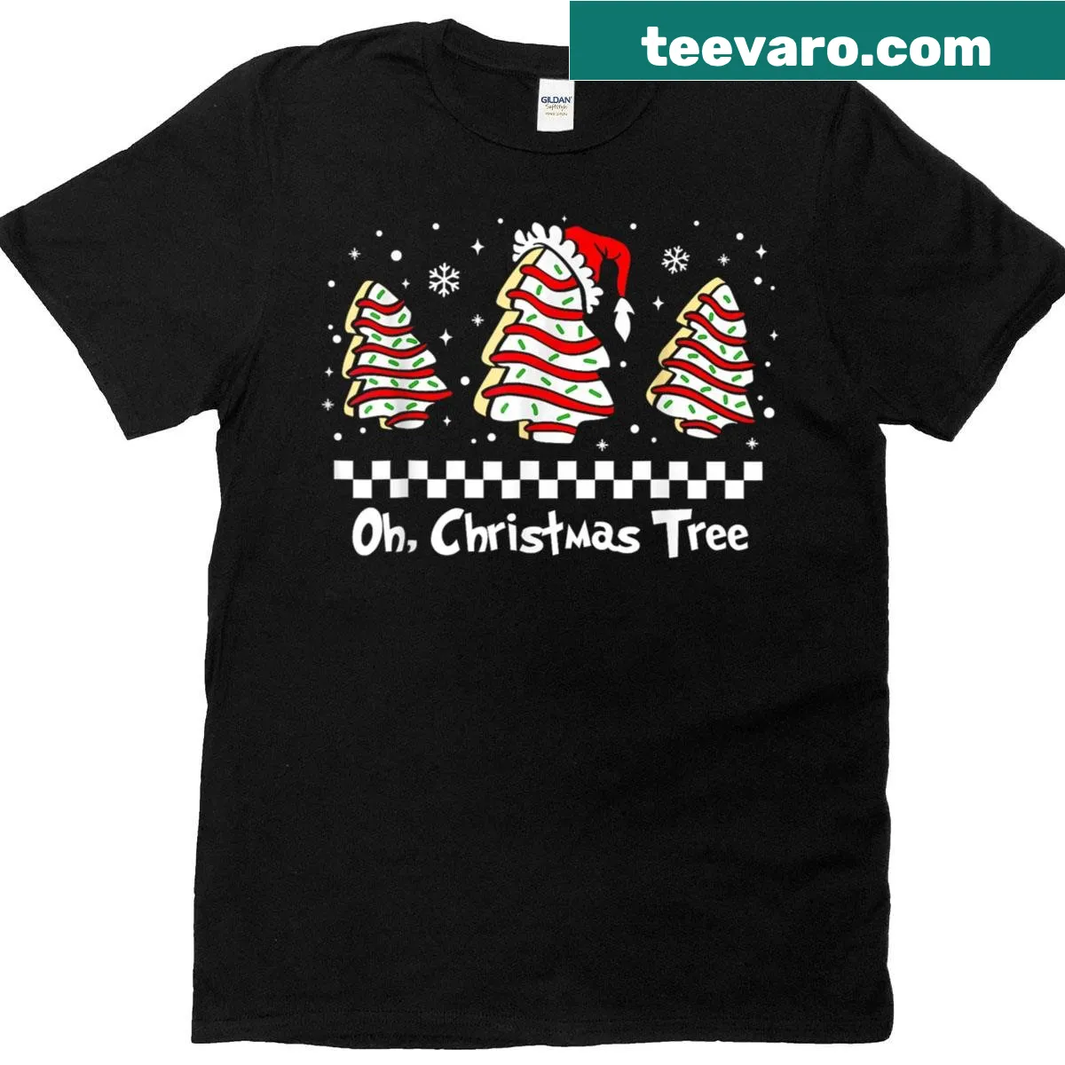 Groovy cakes and Christmas tree graphic on a T-shirt — on a men's t-shirt